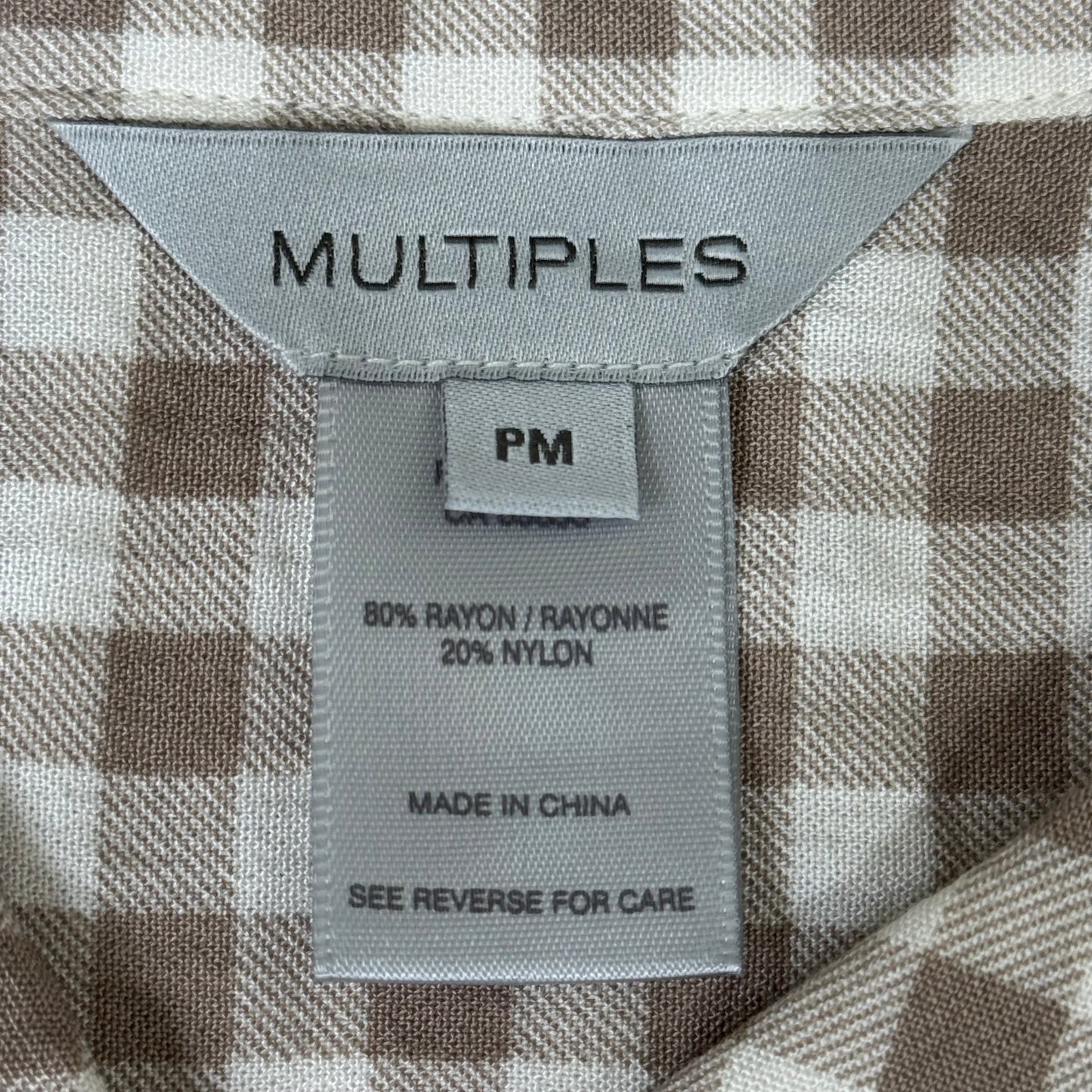MULTIPLES Button-Up Plaid Shirt w/Cuff Petite Women's Sz PM Brown/Cream M44506BP