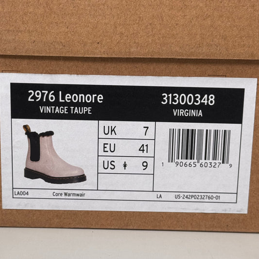 DR MARTENS Leonore Faux Fur-Lined Virgina Leather Boots SZ 9 Vintage Taupe