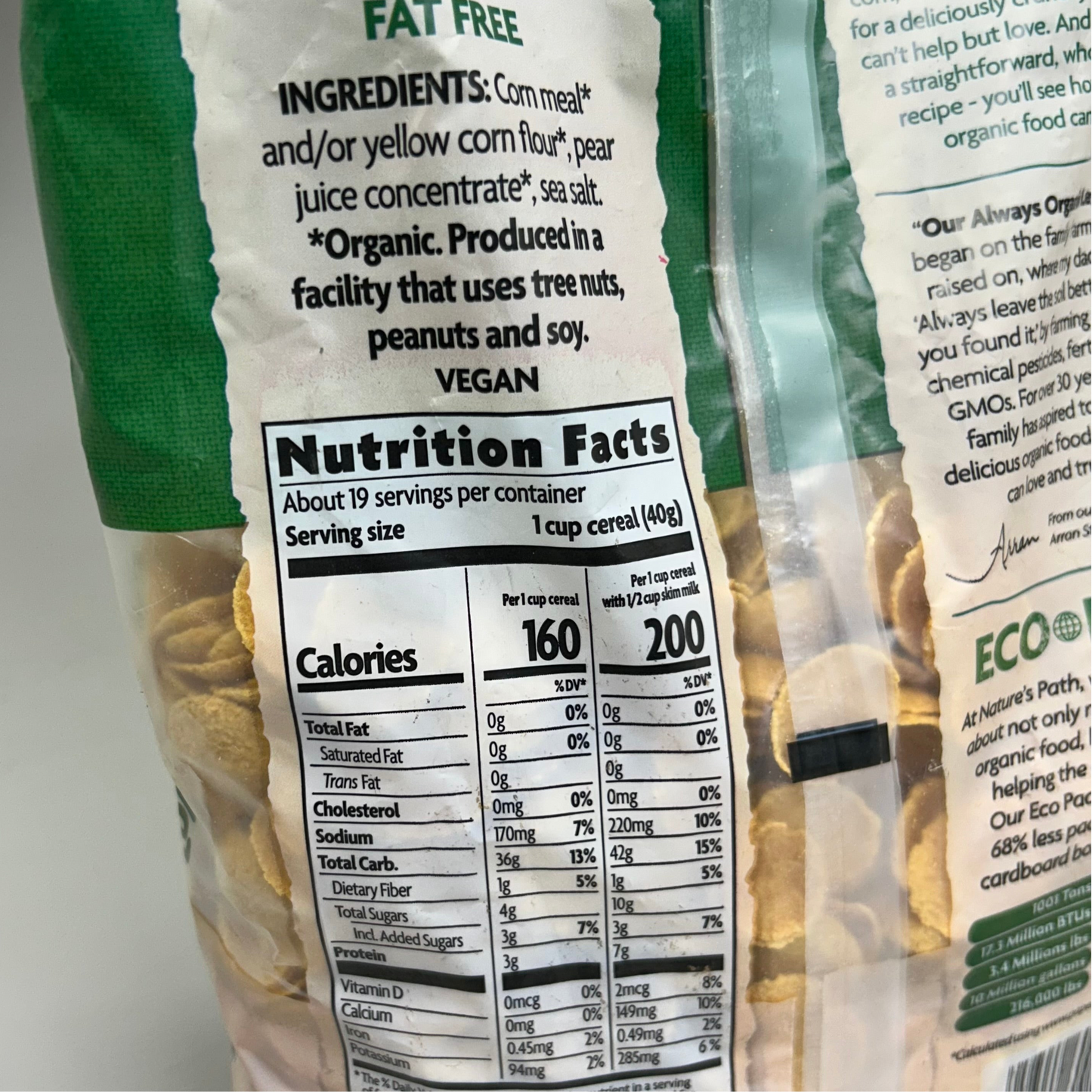 ZA@ NATURE'S PATH (1 Box, 6 Bags Each) Organic Fruit Juice Sweetened Corn Flakes Cereal 26.4oz BB 08/26 B