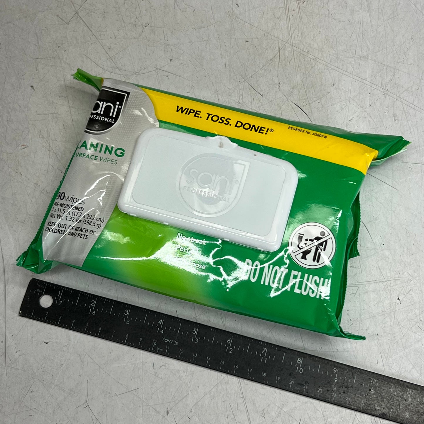 SANI (2 PACK Of 90 Wipes) Cleaning Multi Surface Wipes Sz 7" x 11.5", White A580FW BB 04/28