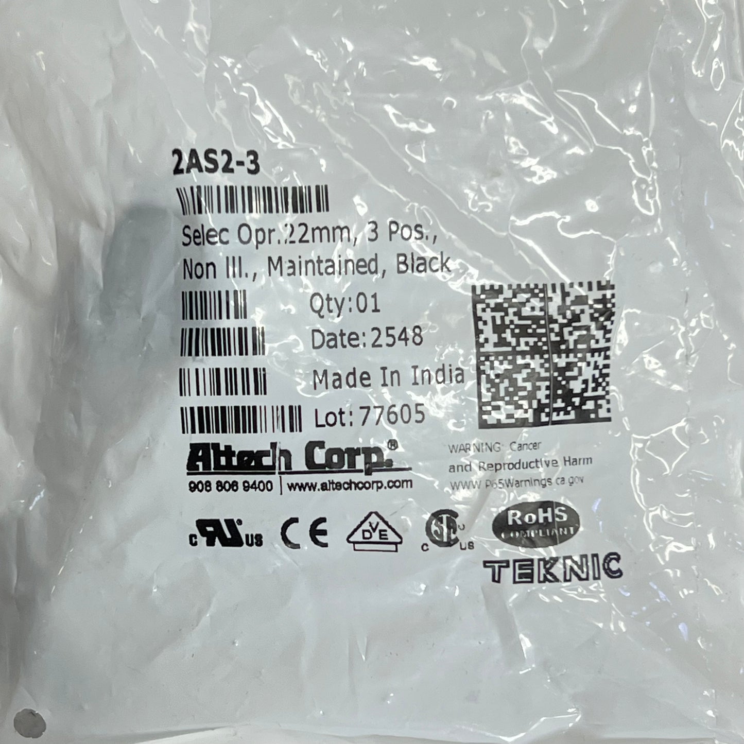 ALTECH CORP (2 PACK) Selector Switch OperatorNon-illuminated Metal 2AS2-3