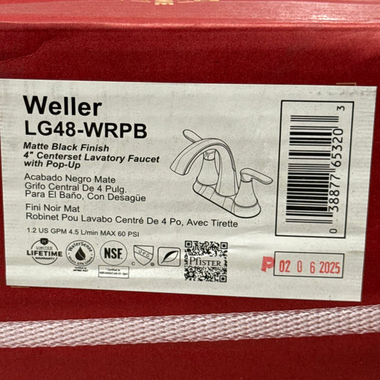 PFISTER Weller Centerset Lavatory Faucet With Pop-up 4" Matte Black LG48-WRPB