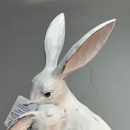 RAZ IMPORTS Rabbit & Baby Cuddling Resin Figure Home Decor 10.5" White 4411053