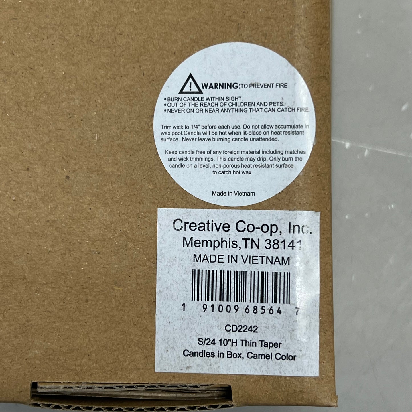 CREATIVE CO-OP (24 PACK) Thin Taper Candles Unscented 1/2" R 10"H Caramel CD2242