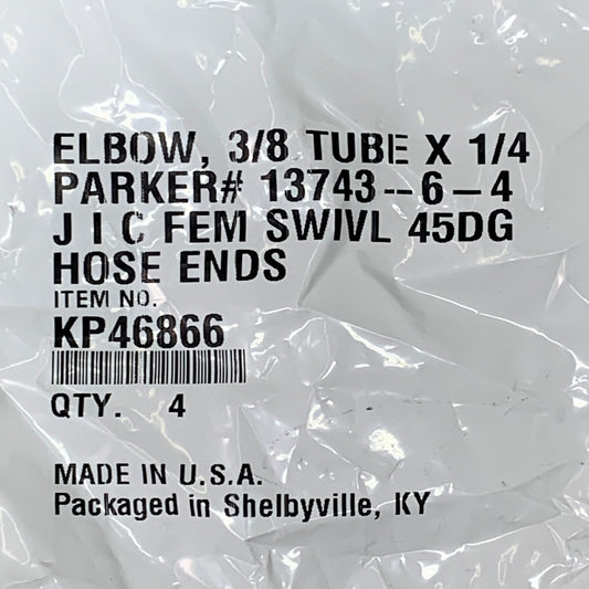 PARKER (4 PACK) Hydraulic Elbow Female Swivel Hose Ends 3/8" x 1/4" Steel KP46866