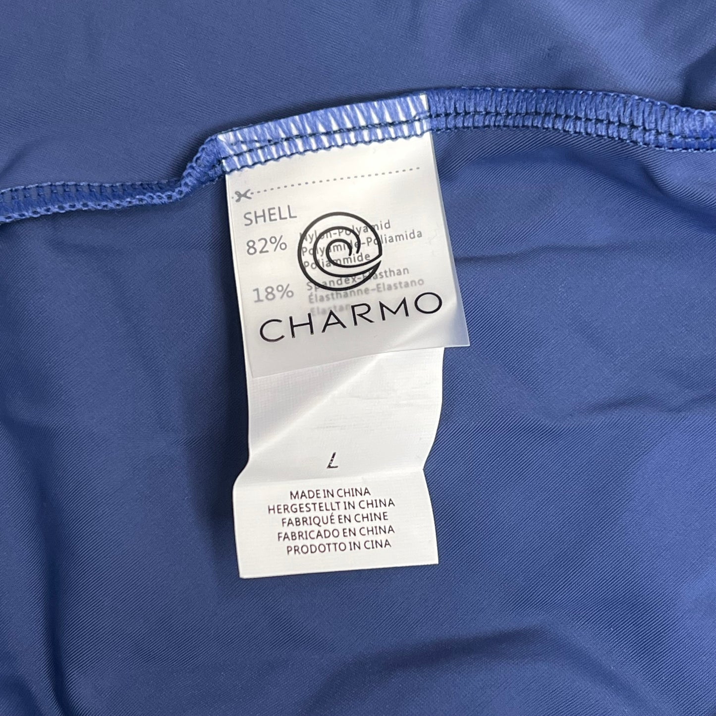 CHARMO One Piece Side Tie Dress W/ Mesh Cut Out Swimsuit Women's Sz L Blue