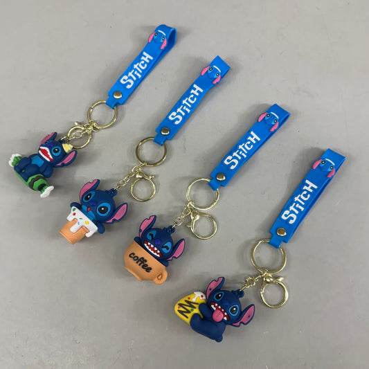 STITCH (12 Piece,4 Styles) Assortment Bundle Of Stitch Character Keychains Blue