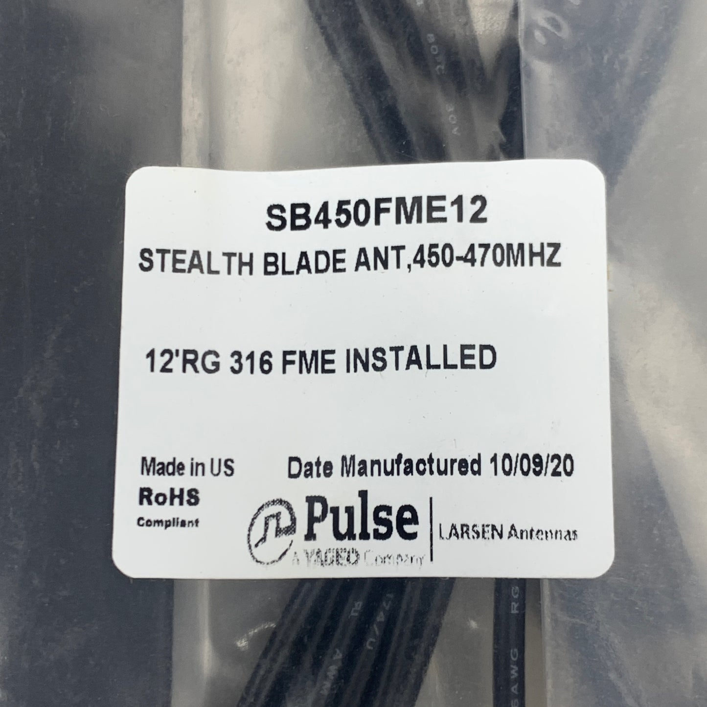 PULSE Stealth Blade Antenna for 450-470 MHz With RG316 Coax Cable SB450FME12