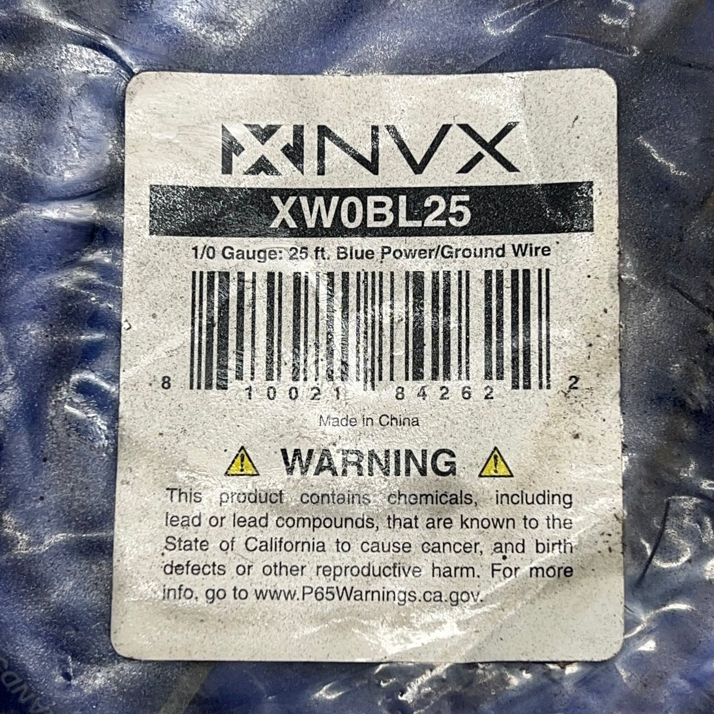 NVX Oxygen-Free Copper EnvyFlex Power/Ground Wire 1/0 Gauge 25' Blue XW0BL25
