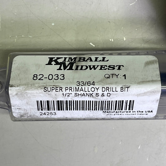 KIMBALL MIDWEST Super Primalloy Reduced Shank S&D Drill Bit 33/64"Dia x 6"L