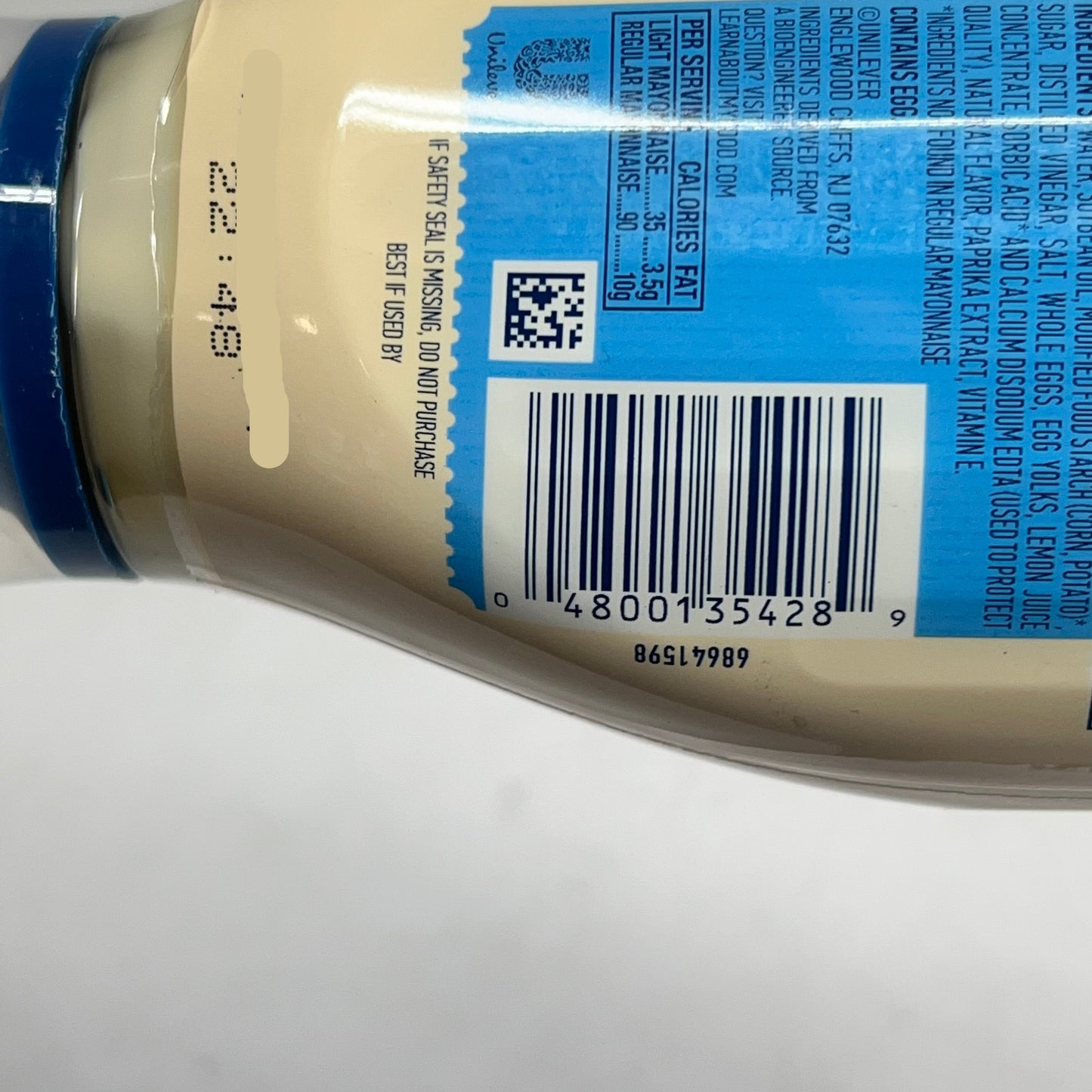 HELLMANN'S (6 PACK) Light Mayonnaise in Squeeze Bottle 20 fl oz White BB 11/26