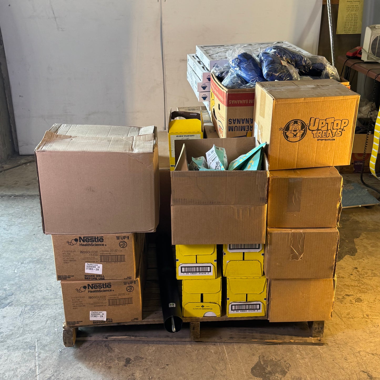 ZA@ Pallet of MIXED Food, Air Filters, Lanyards with Lanyard Reel & ID Card, Baby Cereal, Chicken Breading, Etc... (AS-IS)
