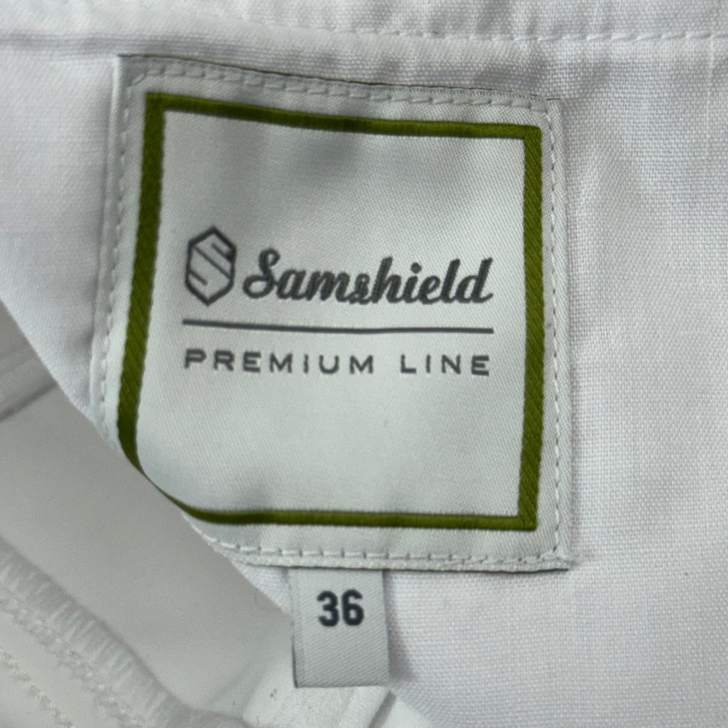 SAMSHIELD Clara Premium Knee Grip Equestrian Pants Women's Sz US 26 White Blazon