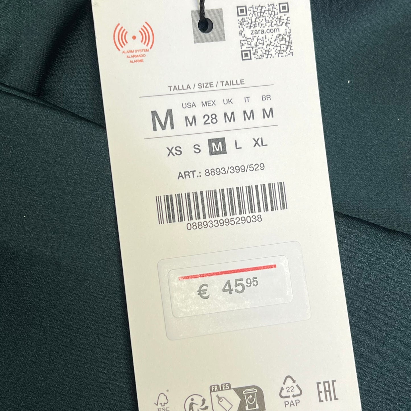 ZARA Open Back Feather Satin Effect Short Dress Women's Sz M Dark Green/Black