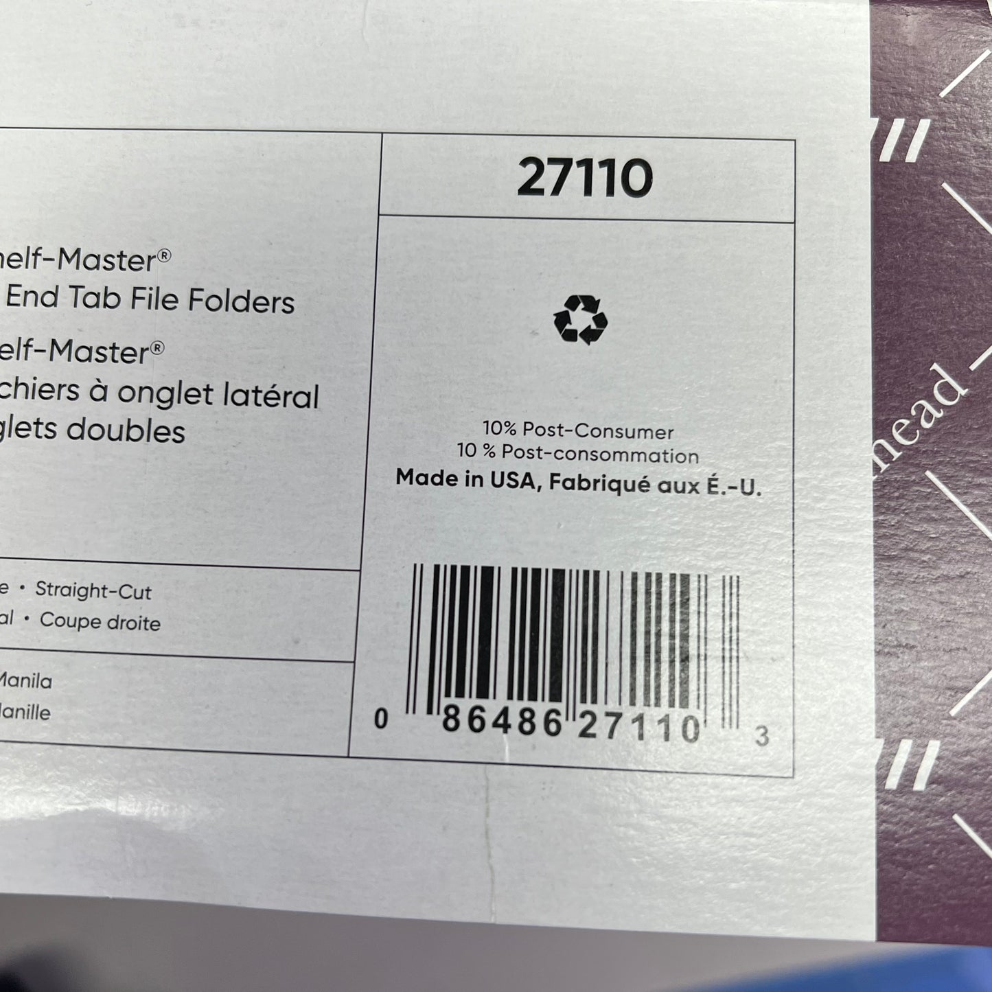 SMEAD (100 PACK) Shelf-Master End Tab File Folder Legal Sz Manila 27110