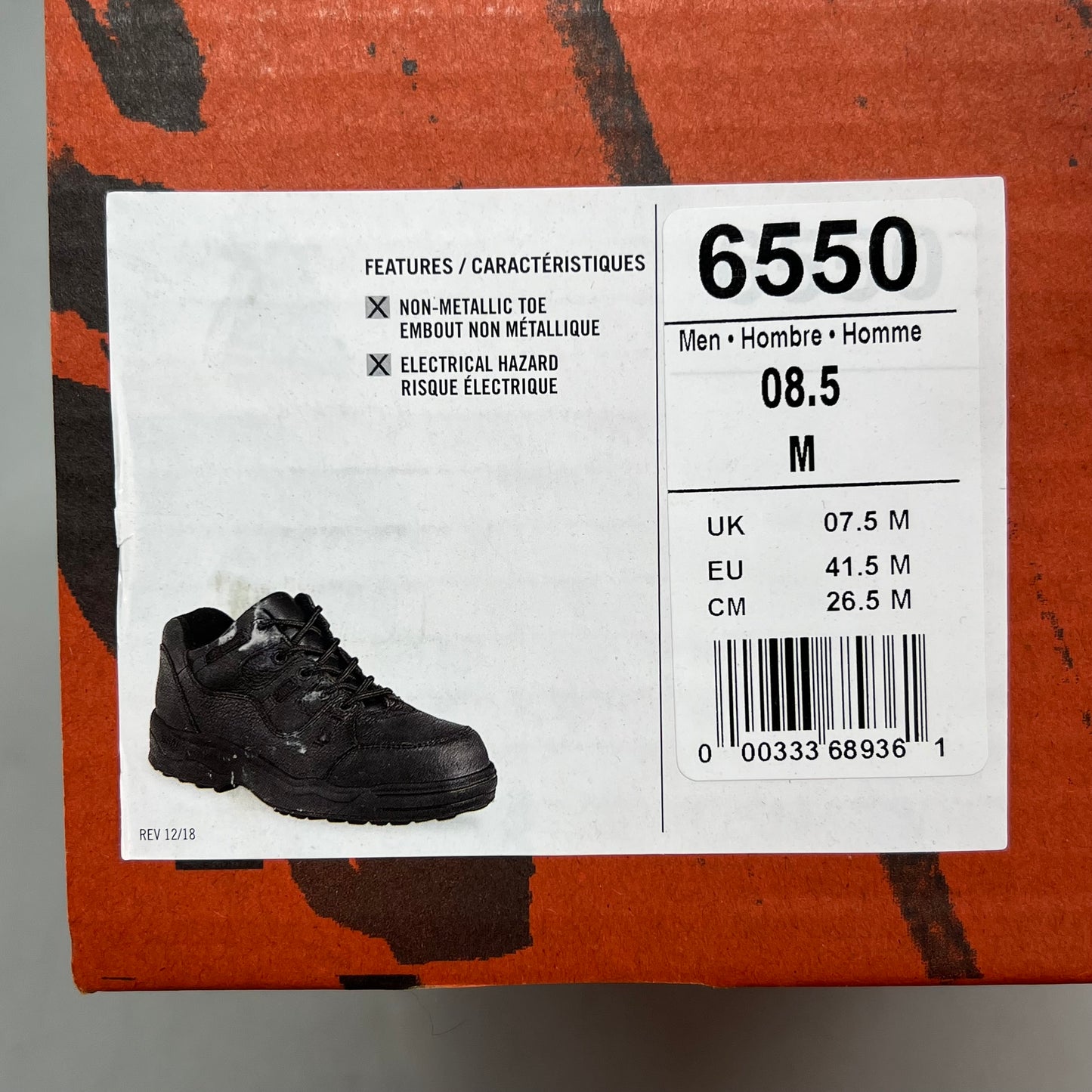 RED WING SHOES Safety Toe Non Metallic Oxford Shoe Men's Sz 08.5 M Black 6550