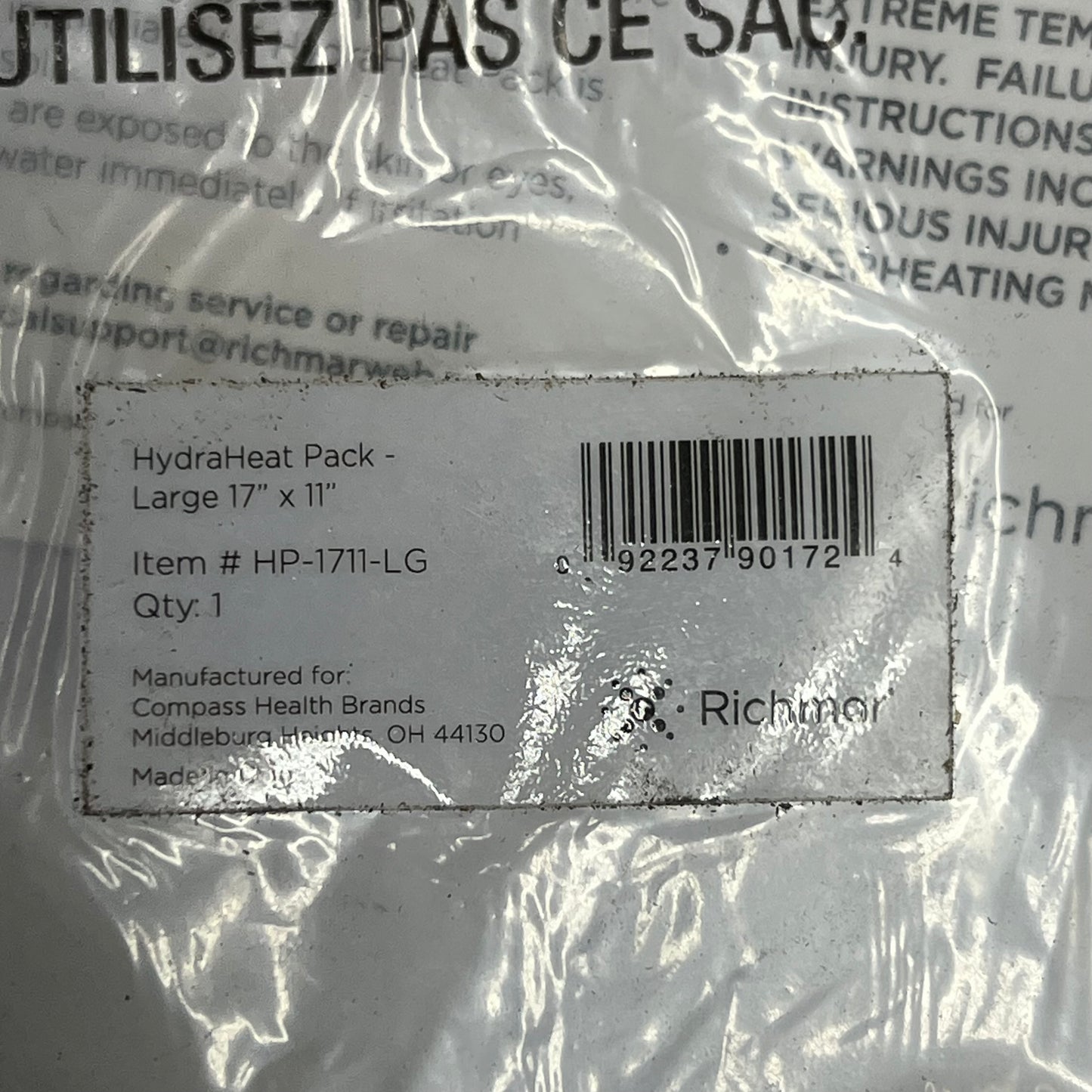 RICHMAR Medical Non-porous Polymer Skin Hydraheat Pack 17"x11" Grey Hp-1711-lg