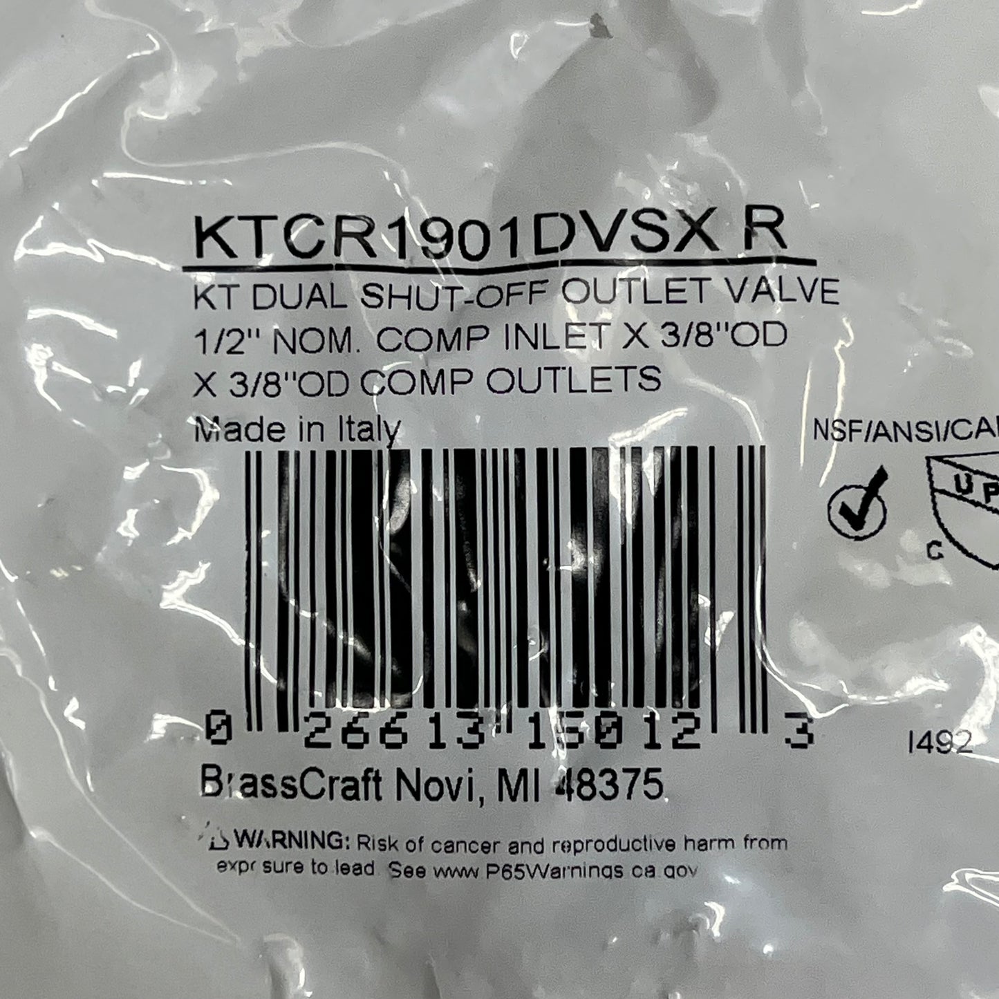 BRASSCRAFT Dual Shut-off Outlet Valve 1/2" NOM Comp Inlet Brass KTCR1901DVSXR