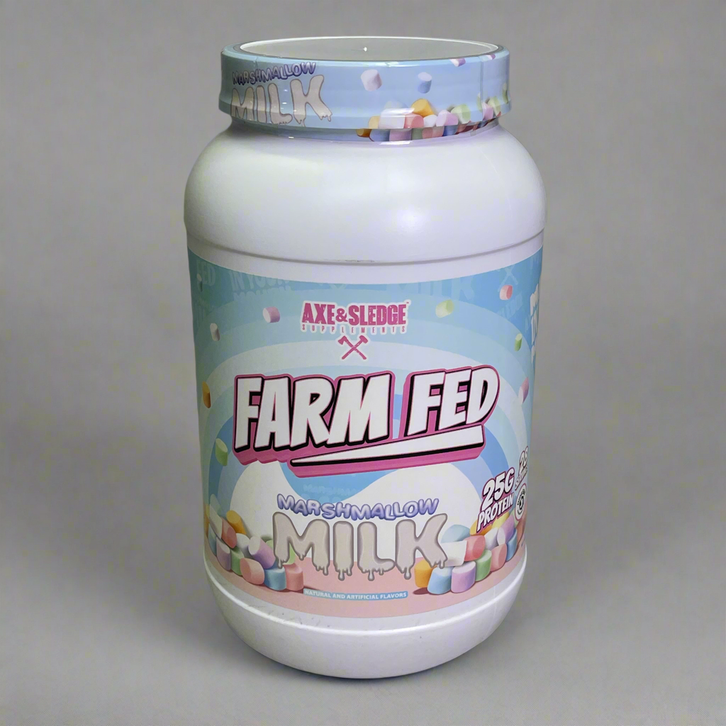 ZA@ AXE & SLEDGE Farm Fed 25G 100%Whey Protein Marshmallow Milk 28 Servings BB 04/26 C
