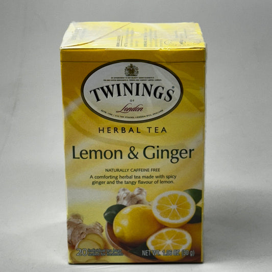 ZA@ TWININGS of London (6 PACK) Lemon & Ginger Herbal Tea 20 Bags per Box 16895 Exp 7/25 E