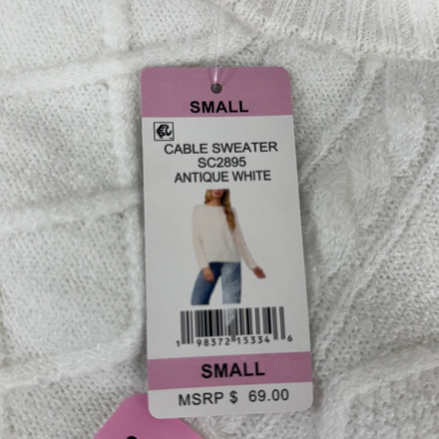 VINCE CAMUTO Cable Knit Sweater Women's Sz-S Antique White SC2895