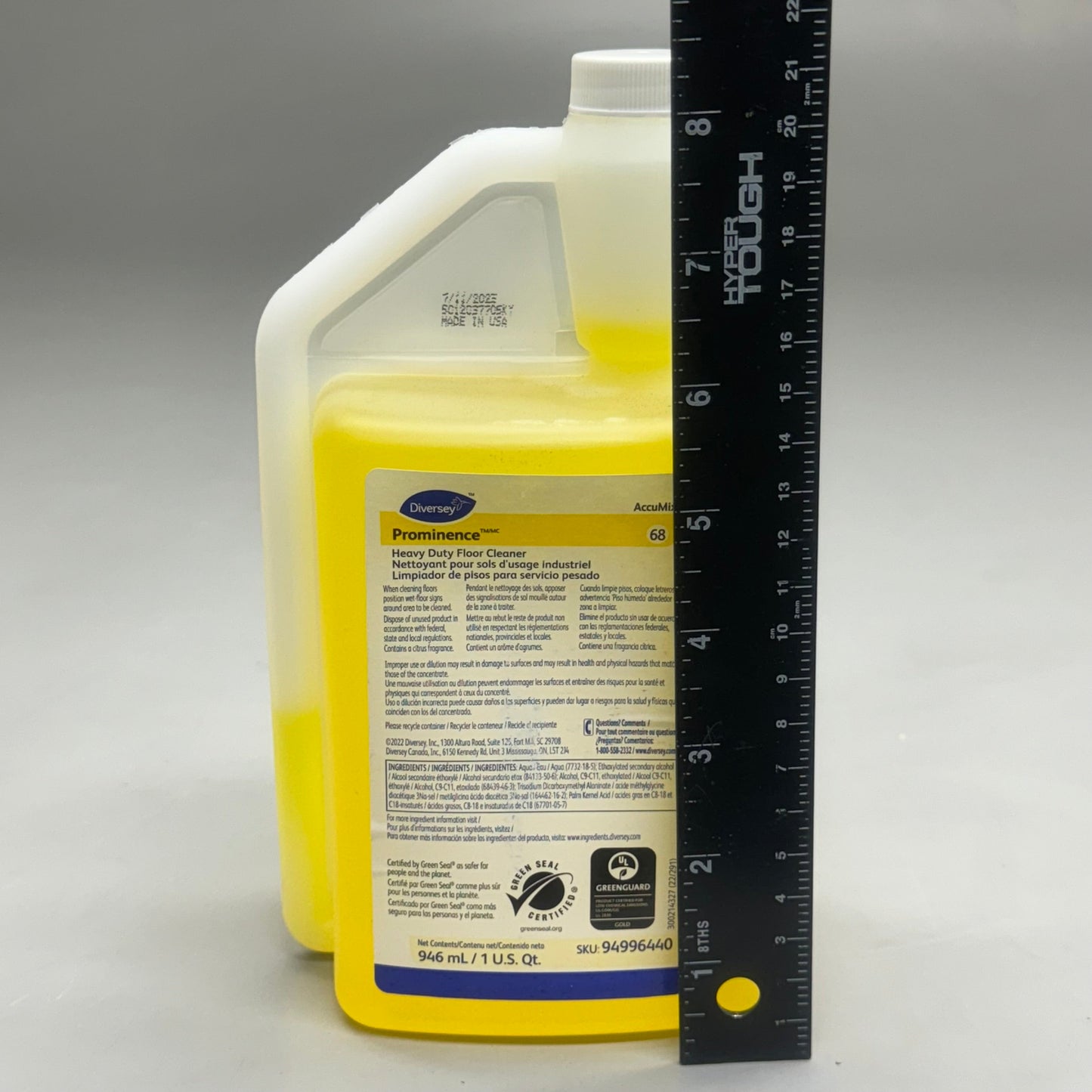 ZA@ DIVERSEY PROMINENCE 6PK Heavy Duty Floor Cleaner 946ml BB: 07/25 8 1/2”Hx4 1/2”Lx3”W Yellow C