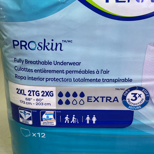 TENA (2 PACK, 12 PAIRS EACH) Disposable Extra Absorbent Underwear 2XL 68"-80"