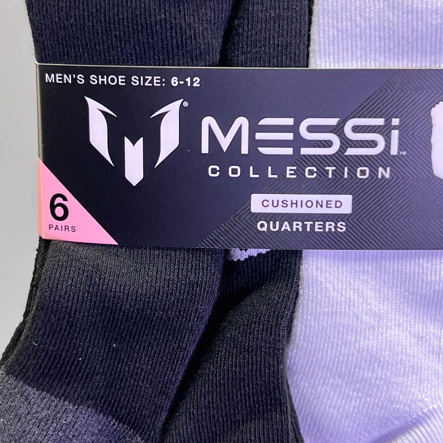 MESSI COLLECTION (6 PAIR) Socks Cushioned Quarters Men's Sz 6-12, Black & White