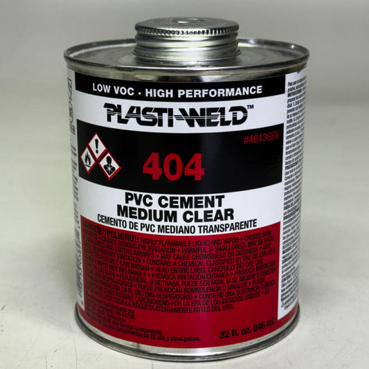 PLASTI-WELD (2 PACK) 404 PVC Cement Medium Clear 32 fl oz Fittings to 6" 40436SV