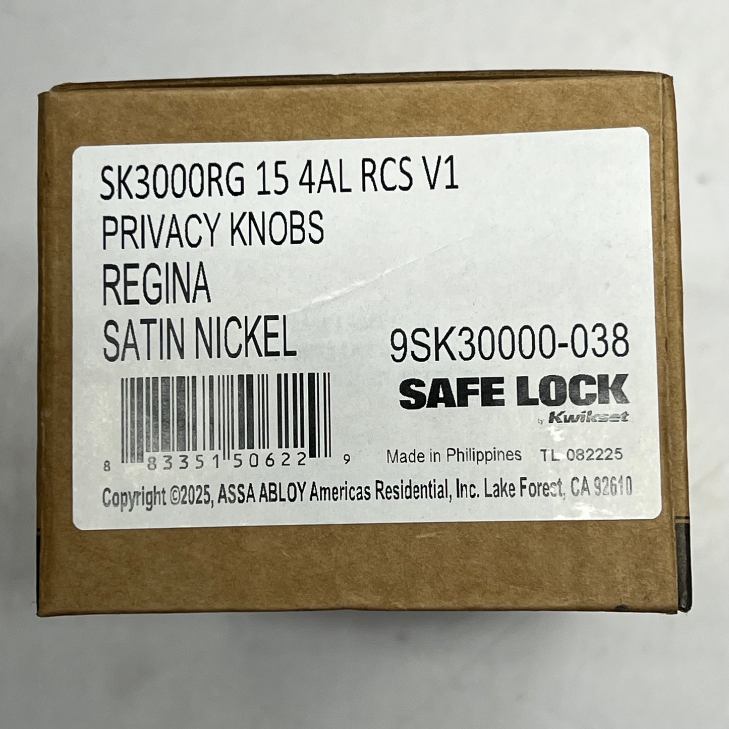 ZA@ KWIKSET Regina Privacy Knobs Satin Nickel SK3000RG-038