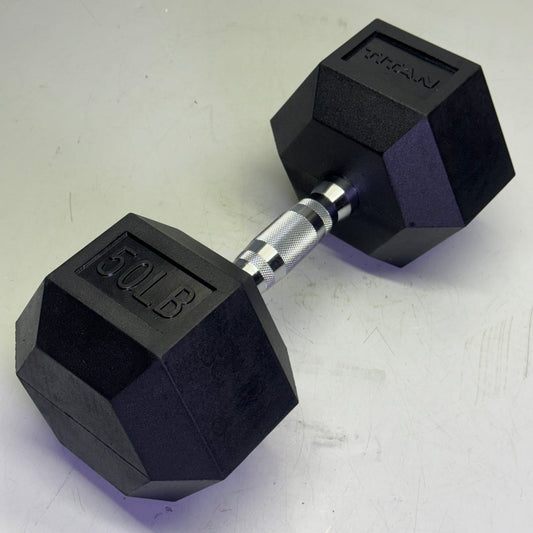 TITAN FITNESS (2 PACK) Black Rubber Coated Hex Dumbbell Single 50lb HEXDBB_50