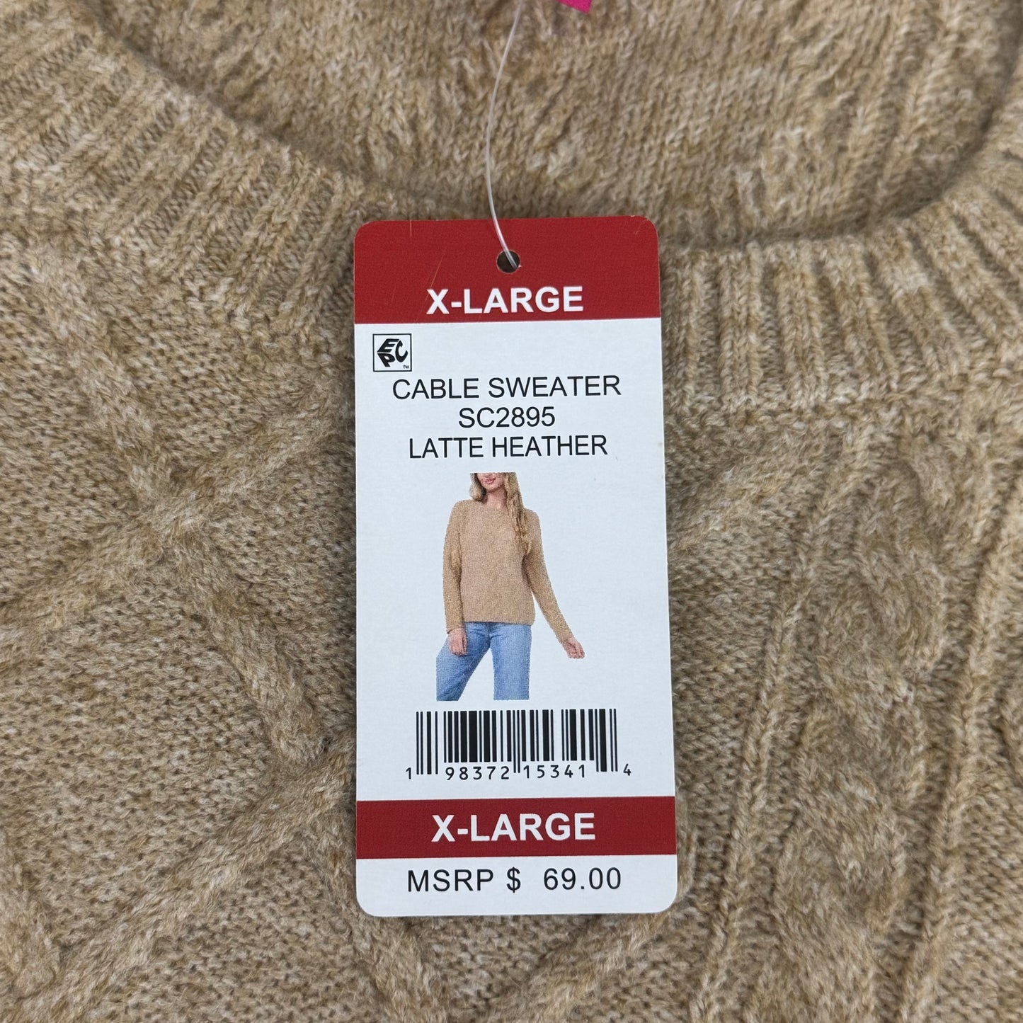 VINCE CAMUTO Cable Knit Sweater Women's Sz-XL Latte Heather SC2895