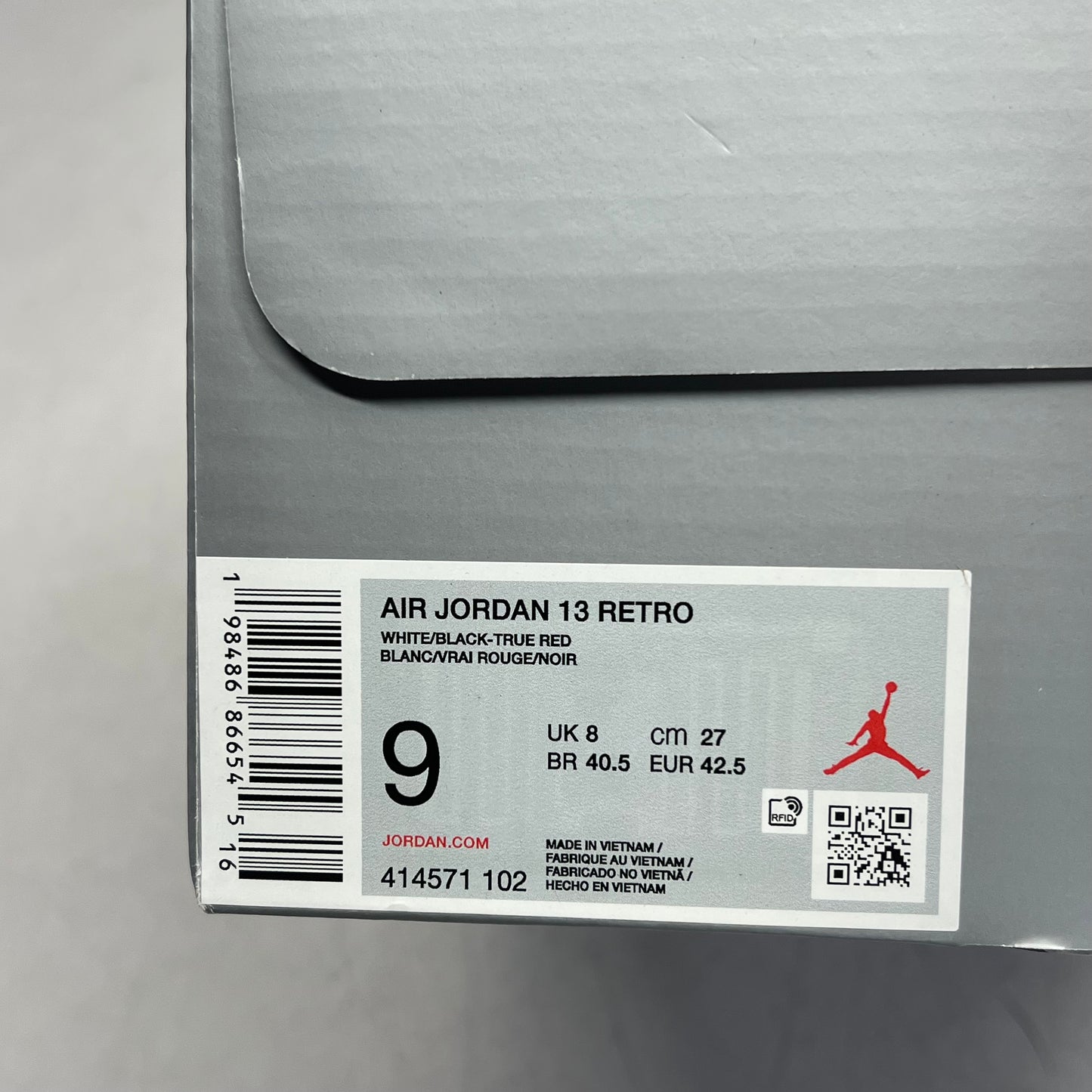 AIR JORDAN 13 Retro Sneaker Men's Sz 9 White Black True Red 414571-102 (As-Is)