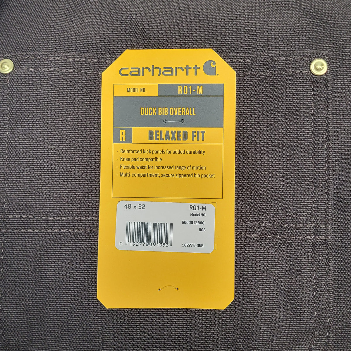 CARHARTT Duck Bib Overall Iconic R01-M Men's Relaxed Fit Sz 48X32 Brown 102776-DKB