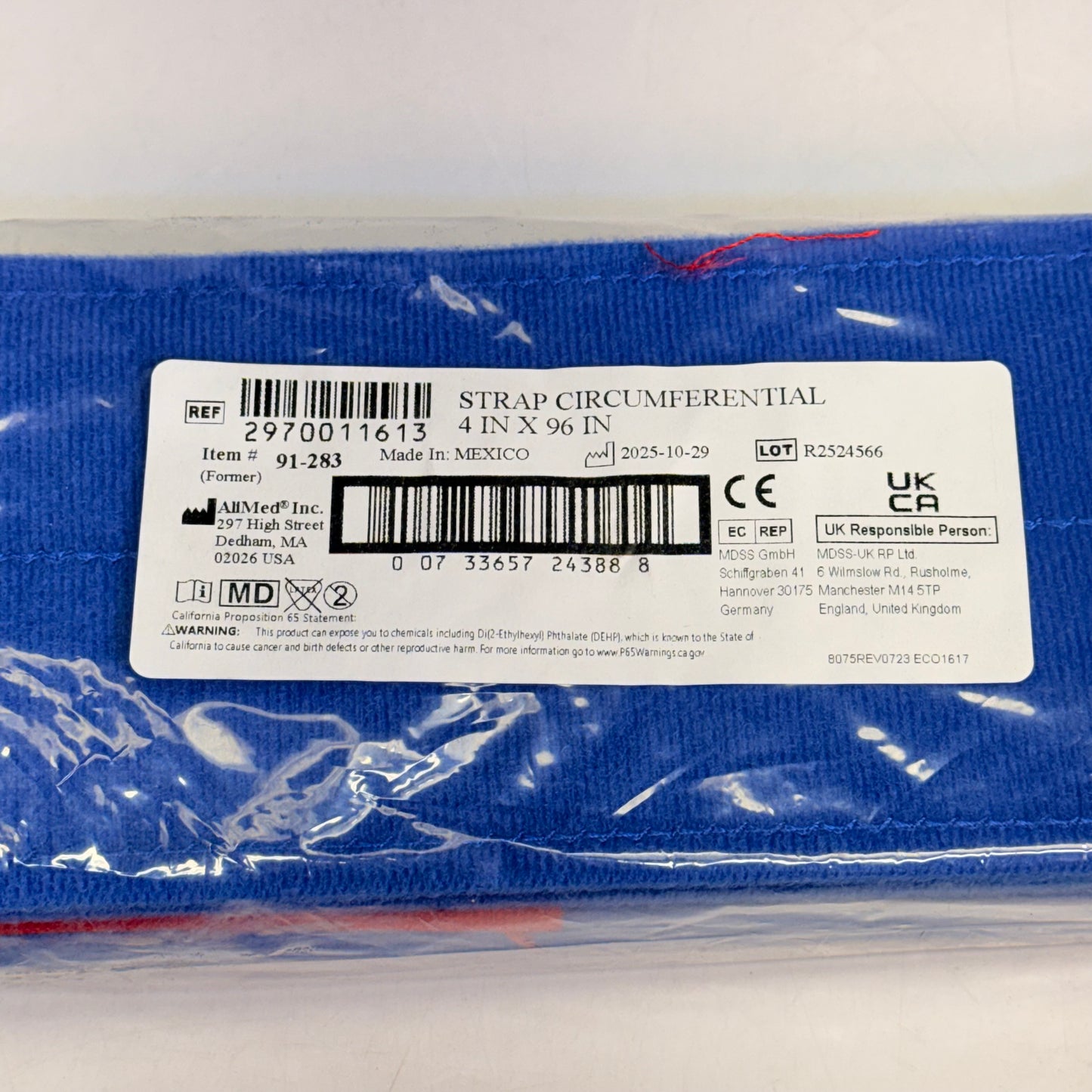 ALIMED INC Universal Strap, One-Piece, One Closure, No Side Rail Fit 4in X 96in Blue 91283