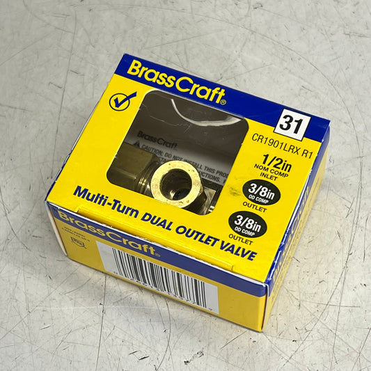 BRASS CRAFT Multi Turn Dual Outlet Valve 1/2" Nom Comp 3/8"OD Comp CR1901LRX| R1