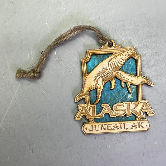 (2 PACK) Whale Family Laser Cut Wood Collectable Ornament Juneau Alaska Souvenir
