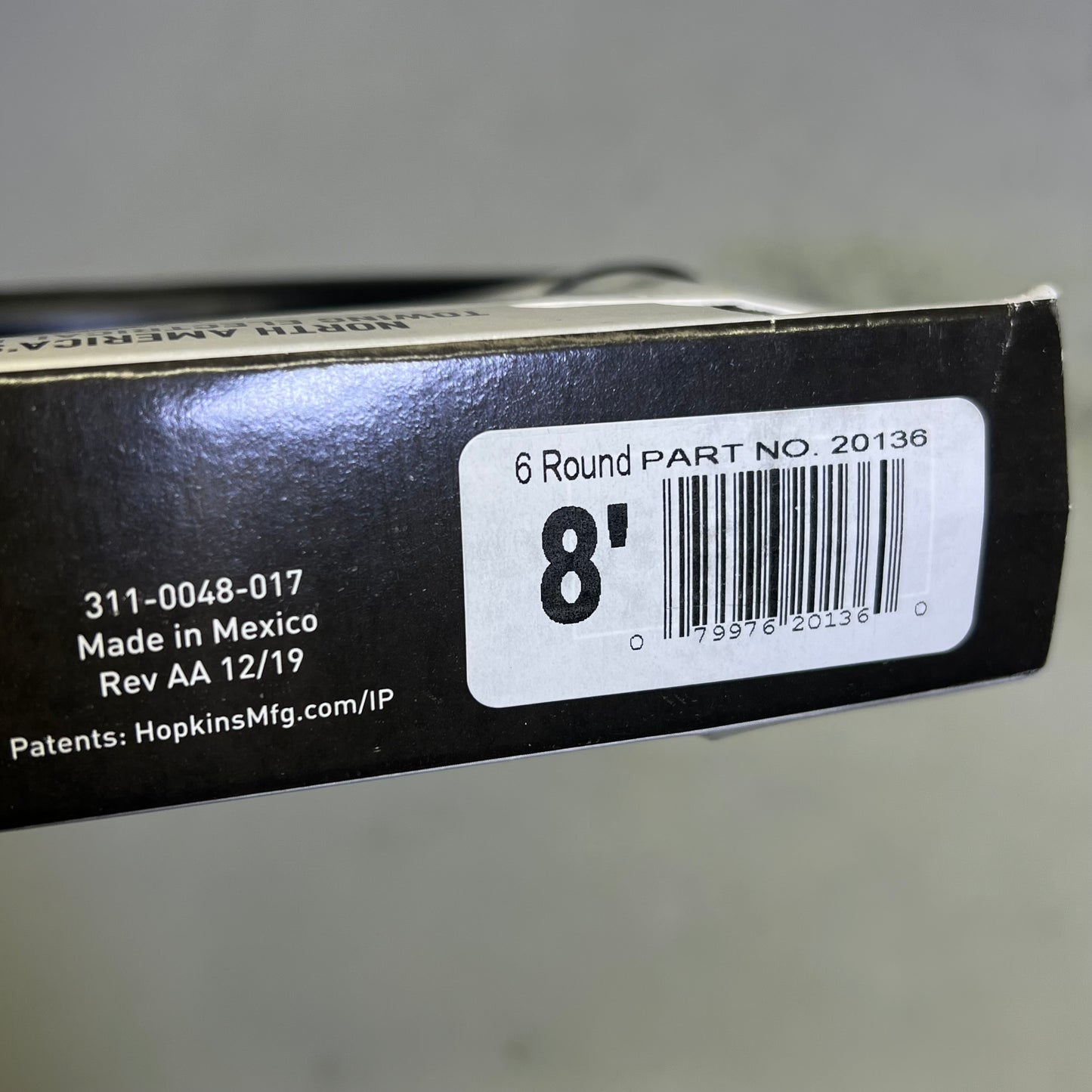 HOPKINS Towing Solutions 6 Round Connector w/ Jacketed Cable 8' Black 20136