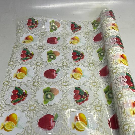 Faux Lace & Fruit Durable PVC Glossy Dinning Table Cloth 54"x60' Multicolor