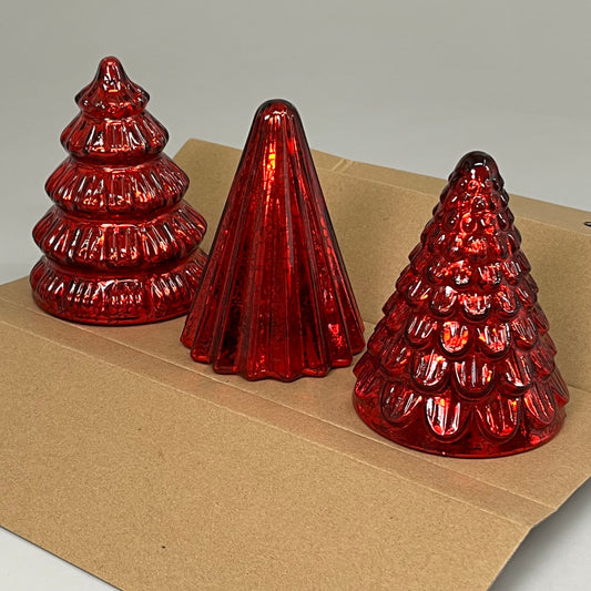 (Set of 3) Box Of Red Lighted Christmas Trees