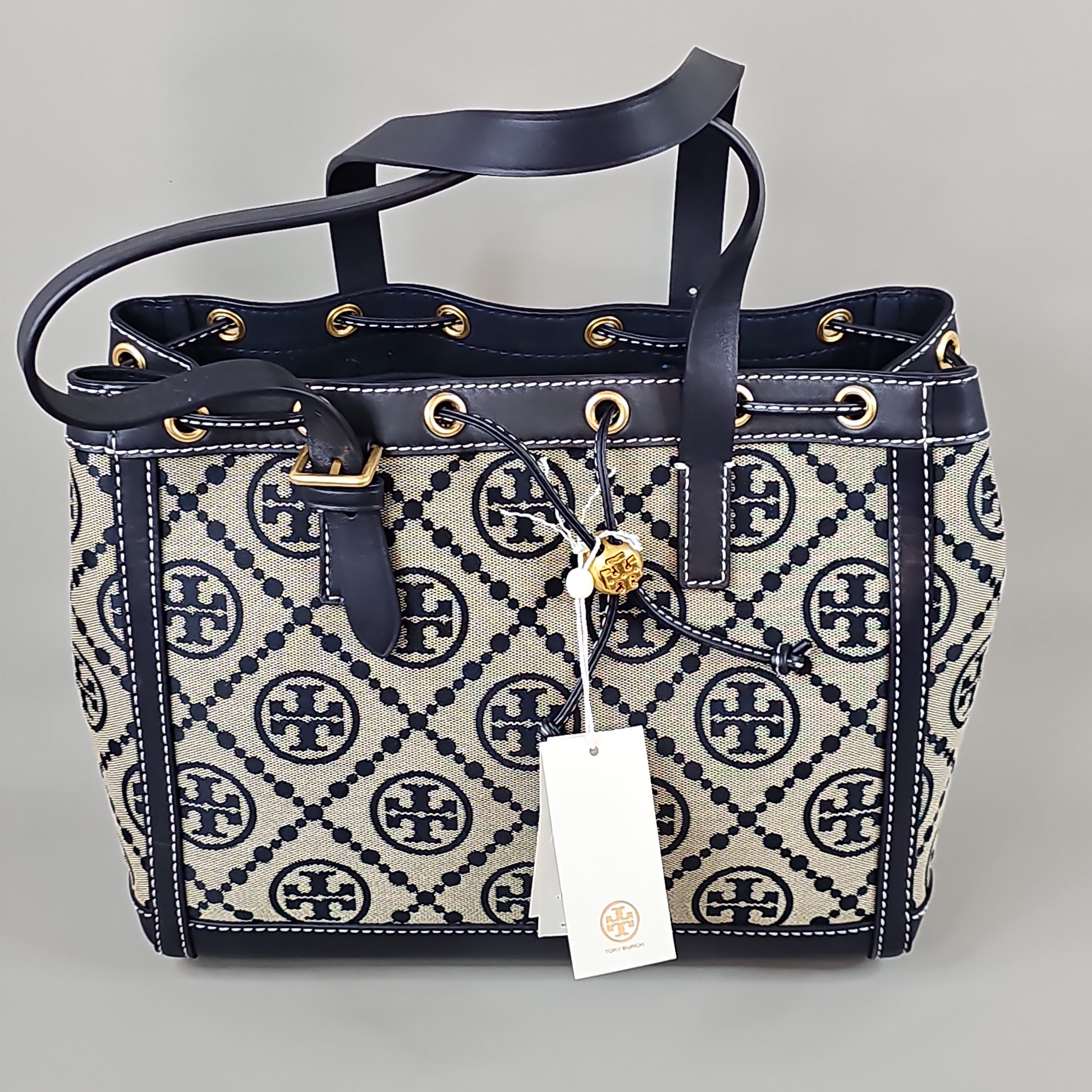 Tory Burch T Monogram Jacquard Mini Duffle Bag Leather Bag Hazel $498