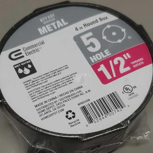 COMMERCIAL ELECTRIC Round Weatherproof Box 1/2" Bronze 5-Holes 4" WRB550B (New)