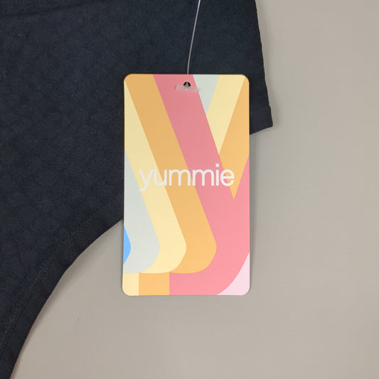 YUMMIE Amber Mid Waist Thong Women's Underwear Sz S/M Black YT5-296 (New)