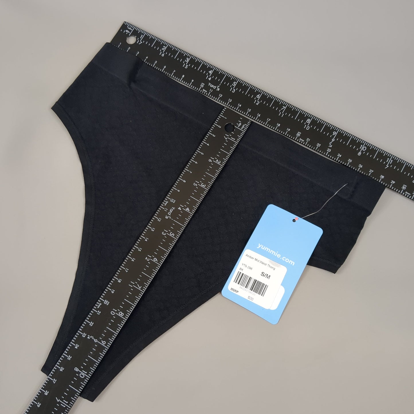 YUMMIE Amber Mid Waist Thong Women's Underwear Sz S/M Black YT5-296 (New)