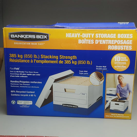 BANKERS BOX 10PK Heavy Duty Storage Boxes 10" x 12" x 15" White
