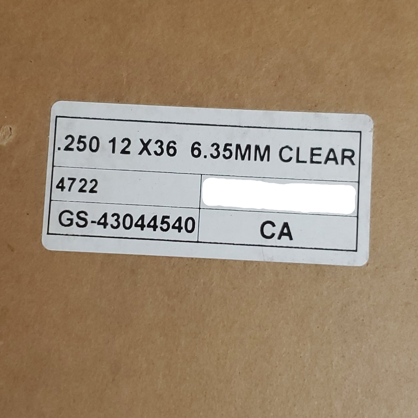 Clear Plexiglass Acrylic Plastic Piece .250 X 12" X 32" Paper Masked GS-43044540