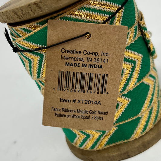 CREATIVE CO-OP (3 PACK) Fabric Ribbon w Metallic Gold Thread Pattern on Wood Spool XT2014A
