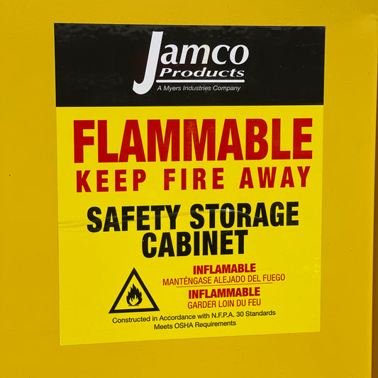 JAMCO Flammable Safety Storage Cabinet 90 gal, 65”x44”x34” Yellow BS 90