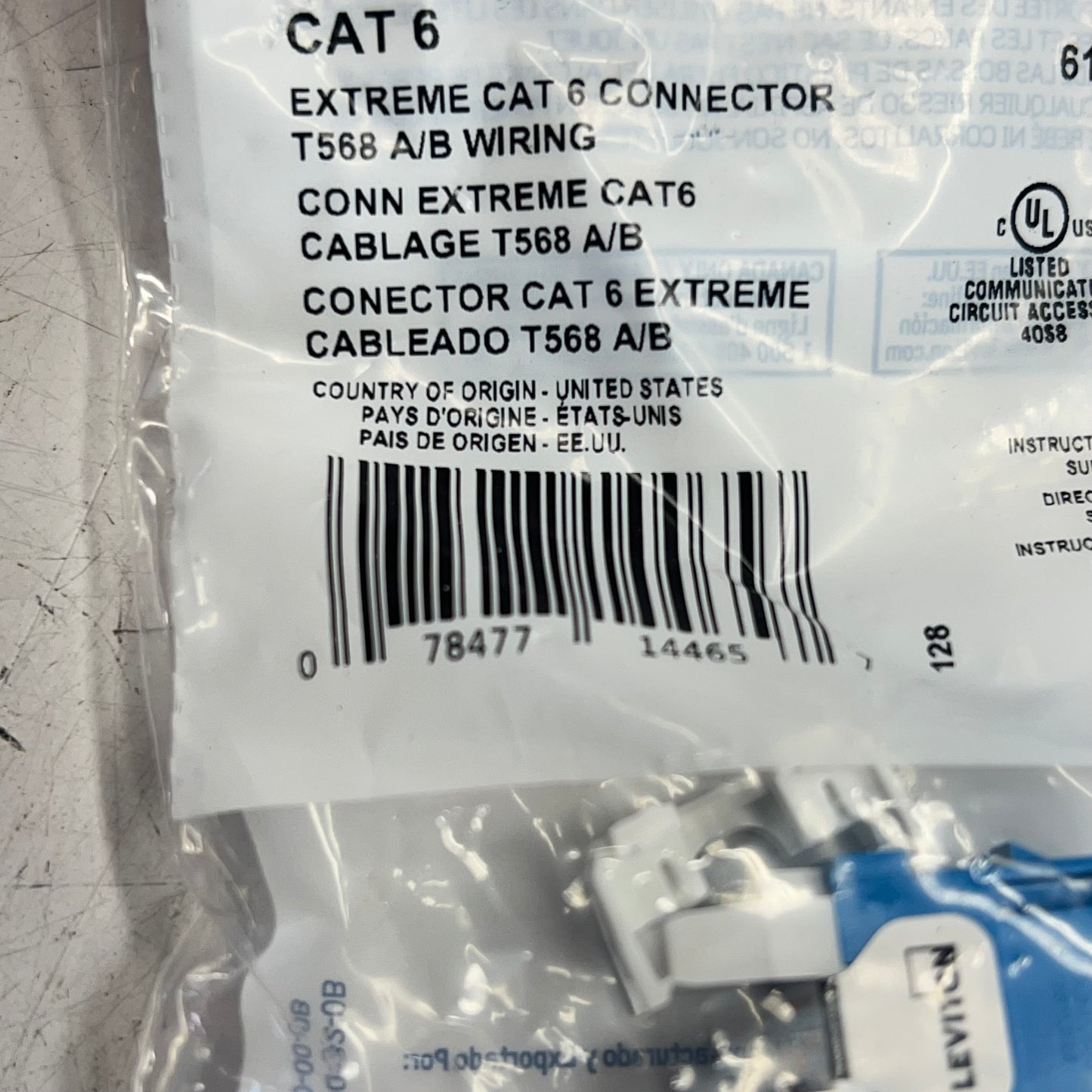 LEVITON Extreme Cat 6a Quickport Jack Channel Rated 26 To 22 AWG Blue 6110G-RL6