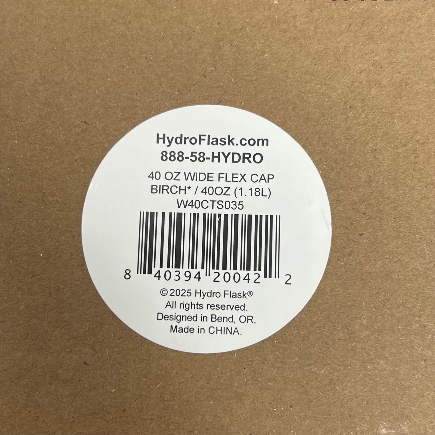 HYDROFLASK Stainless Steel Insulated Wide Mouth Water Bottle 40oz Birch